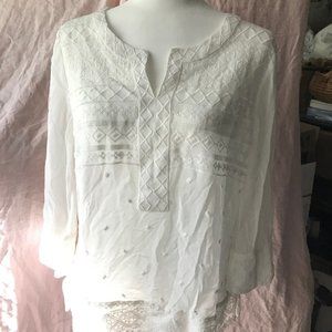 CHICO'S GRACEY BOHO WHITE EMBROIDEREDTUNIC